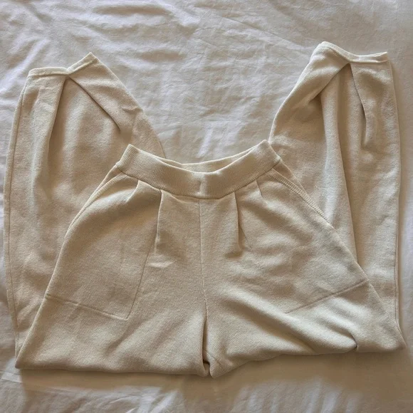 Free People Beach Freya Sweater Set Knit Pants and Top Cream Tan Vacation Set - Picture 7 of 12